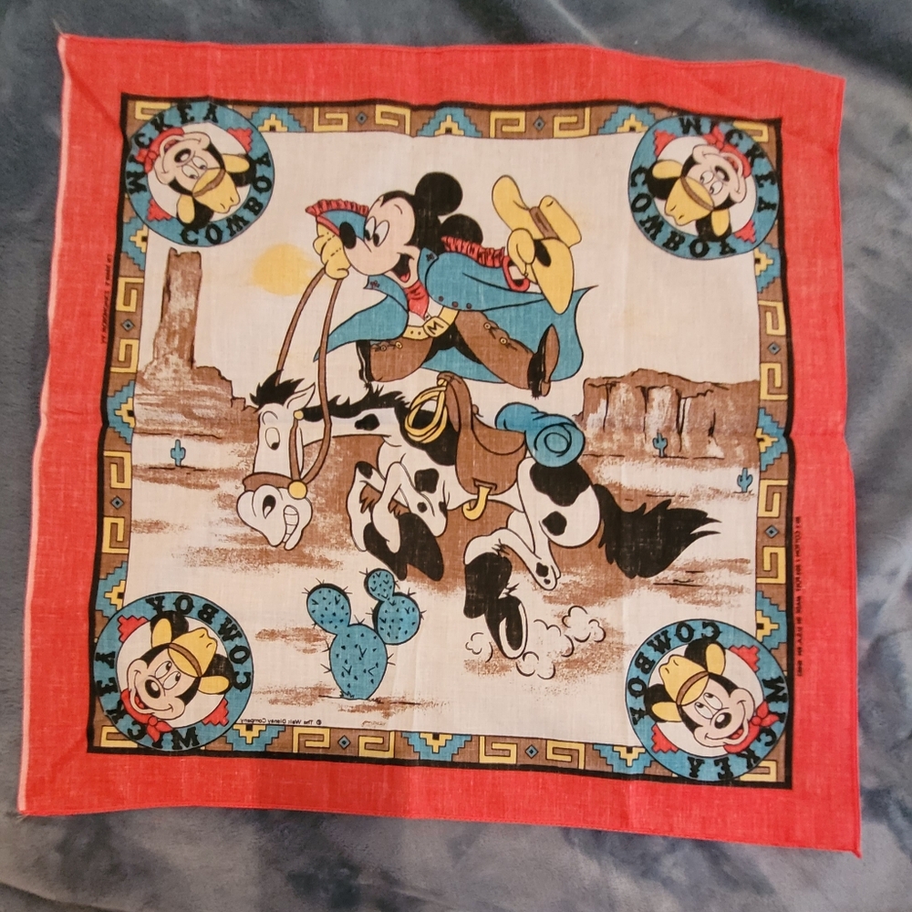2/$22 Vintage Cowboy Mickey Mouse bandana in mint condition